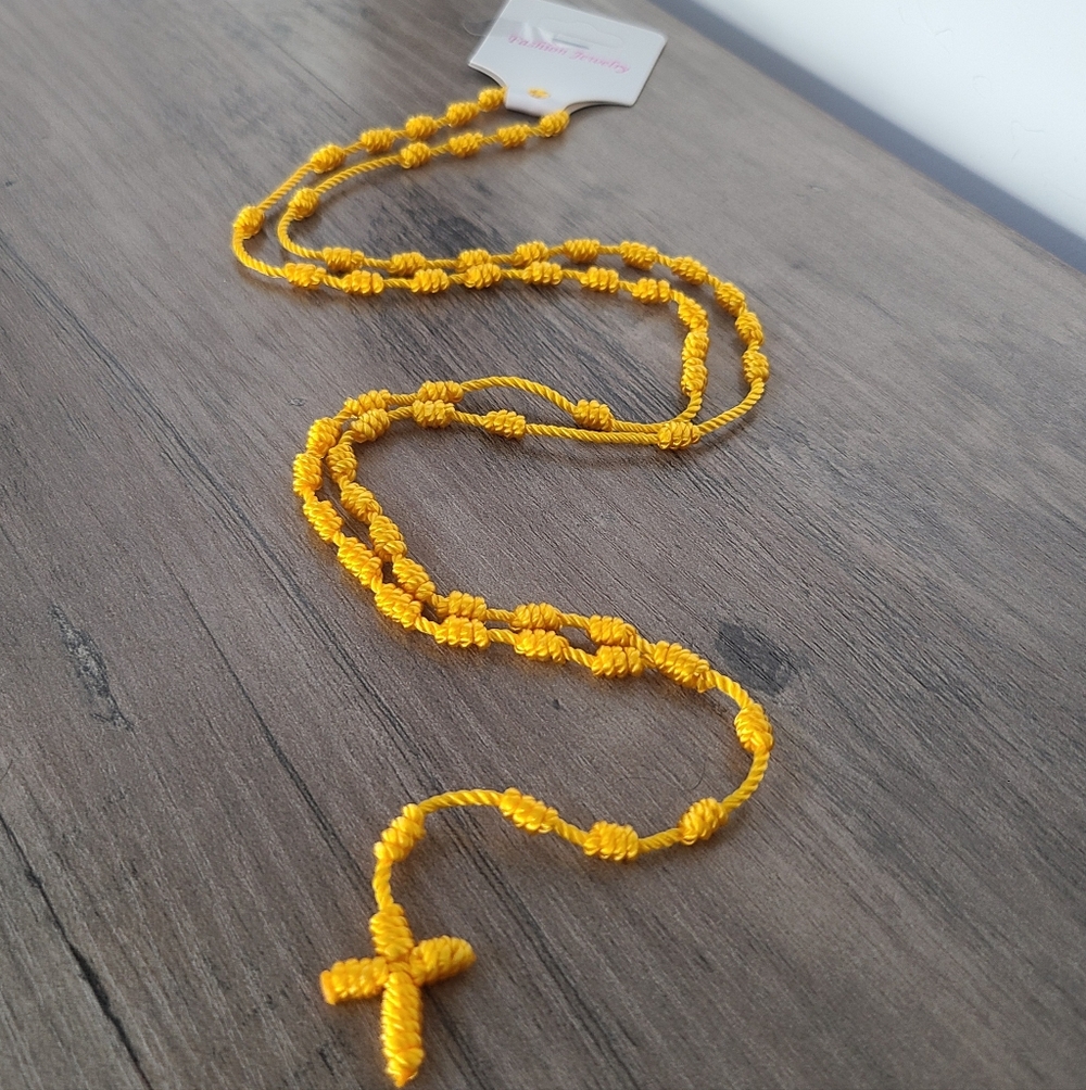 Yellow Knotted Rosary, Handmade Rope Rosary, Religious Jewelry, Unisex